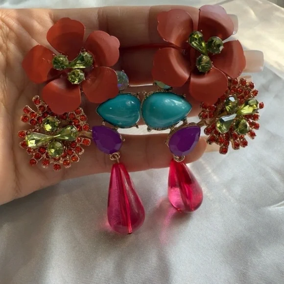 Anthropologie Colorful Floral Statement Earrings - Picture 6 of 10
